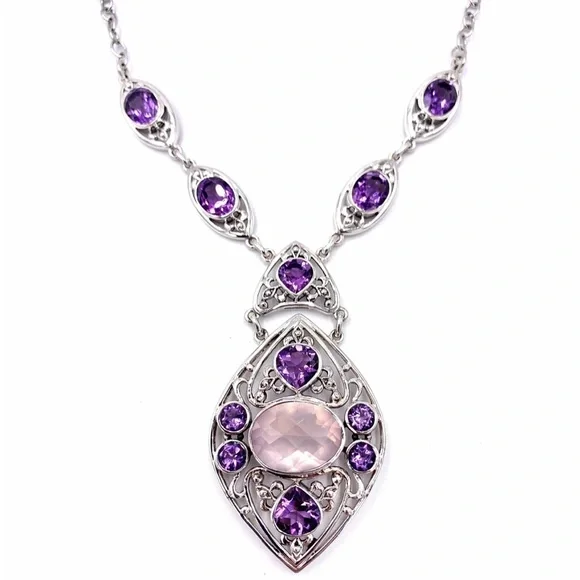 🌟NICKY BUTLER 925 Sterling Silver Rose Quartz Celtic Knot Necklace Brand… - Picture 2 of 12